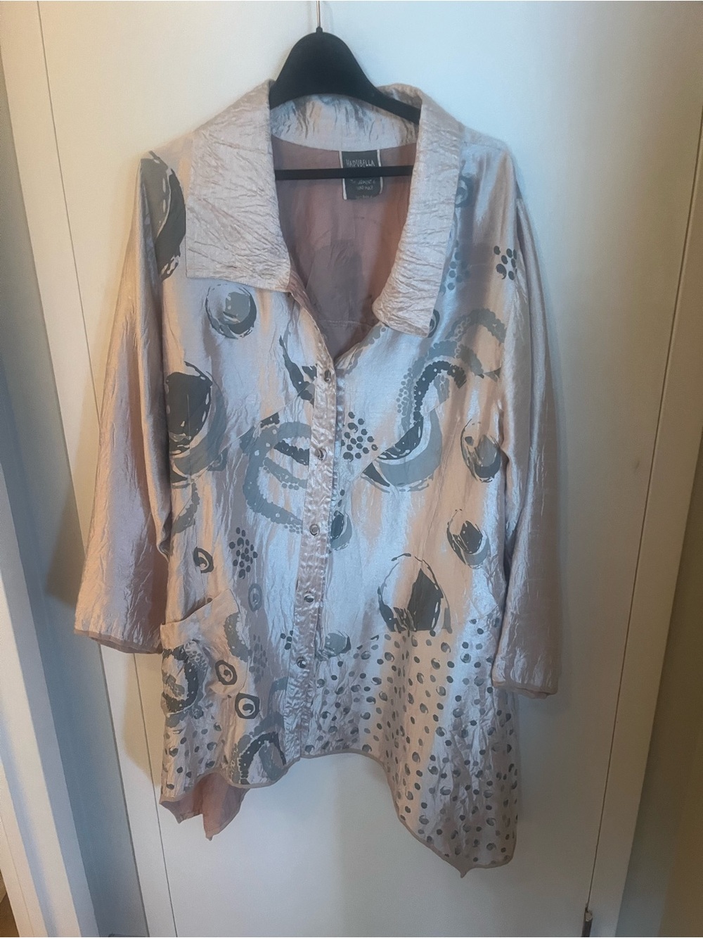 Harubella Women's White Textured Coat with Pink Lining.